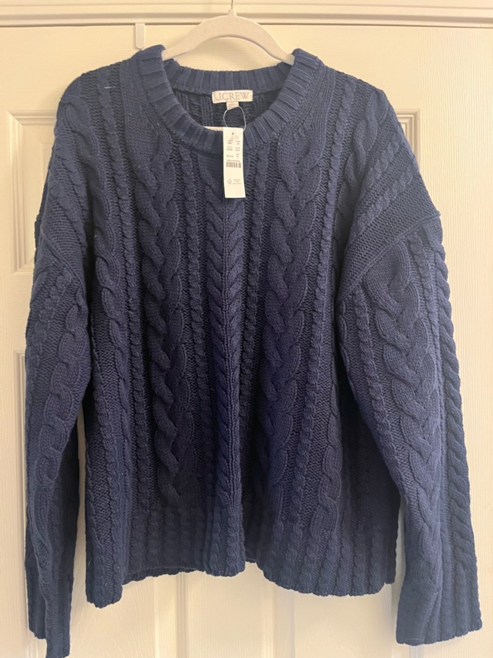 J. Crew Navy Heavy Cotton Cable-Knit Crewneck Sweater